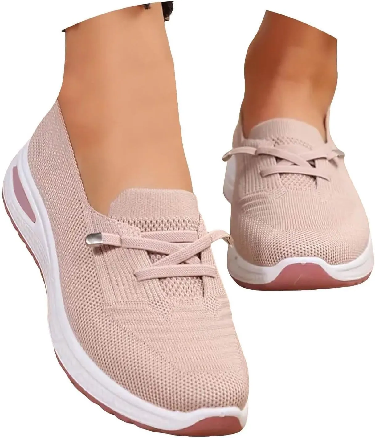 Women's Slip On Orthopedic Sneakers Comfy Breathable Walking Shoes Memory Foam Non-Slip Sneakers Lightweight Wide Width Shoes Mesh Woven Sneaker Summer Running Footwear with Arch Support