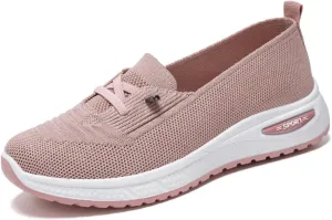 Women's Slip On Orthopedic Sneakers Comfy Breathable Walking Shoes Memory Foam Non-Slip Sneakers Lightweight Wide Width Shoes Mesh Woven Sneaker Summer Running Footwear with Arch Support