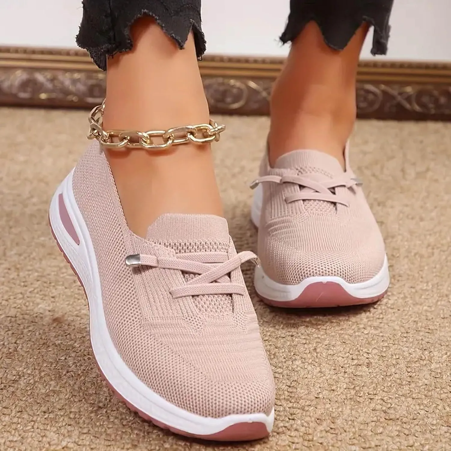Women's Slip On Orthopedic Sneakers Comfy Breathable Walking Shoes Memory Foam Non-Slip Sneakers Lightweight Wide Width Shoes Mesh Woven Sneaker Summer Running Footwear with Arch Support